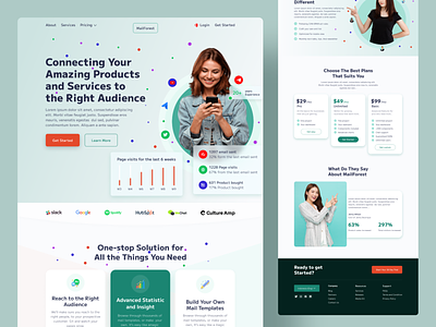 Email Marketing Landing Page Design 2022 trend agency chart clean ui concept creative email email marketing email service homepage landing page mail marketing minimal saas send email service user experience user interface website design