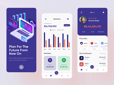 Investment Mobile App Design bank blockchin chart concept crypto currency finance financial fintech investation investment app investments market minimal money product design protfolio trading uiux user interface wallet