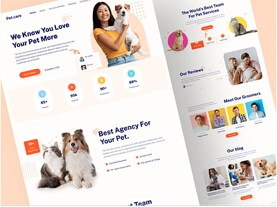 Pet Care Landing Page Design animal cat clean colorful dog health home page landing page minimal pet care pet lover pet shop pets responsive shaharia hossen typography uiux web design website design