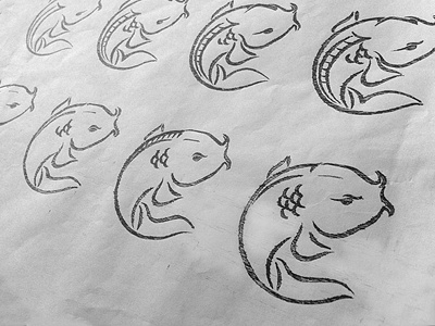 KOI SUSHI LOGO SKETCH branding drawing grayscale line logo pencil process sketch