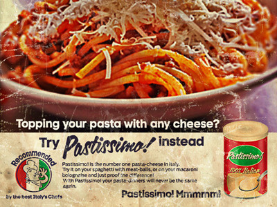 Pastissimo! ad advertising artwork cheese cook food illustration illustrator italian italy parmesan pasta photoshop poster seventies spaghetti vintage