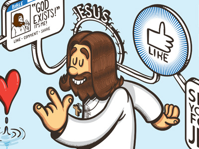 Jesus 2.0 christ funny god illustration jesus lorenzo milito social network vector