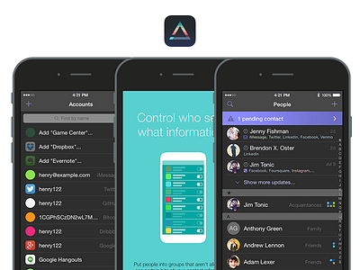Accounts is launching! app contacts ios iphone purple social teal white