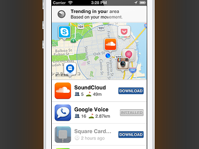 App Map - nearby section app iphone iphone5 listview map