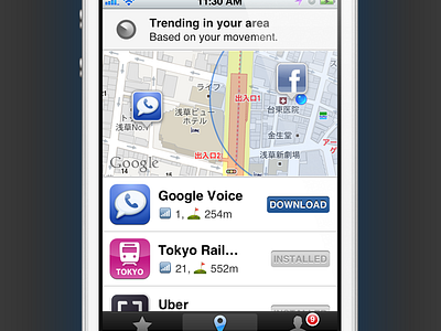 App Map - Original Nearby screen (beta version) app iphone map tableview