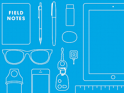 Creative on the go (WIP) bottle eraser field flat glasses icons illustration ipad iphone keys line minimal notes pencil ruler sharpie simple square