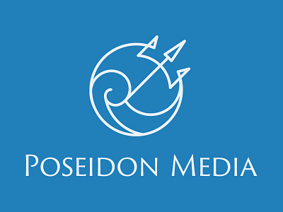 Poseidon Media Logo comic book emblem entertainment fantasy linework logo minimal ocean poseidon trident wave