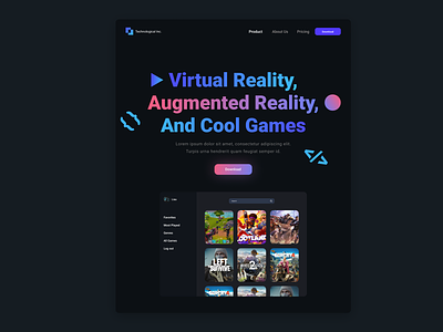 VR, AR oriented gaming platform landing page augmented reality colorful colors design gradients shadows typography ui ui ux user experience ux virtual reality