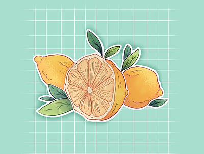 Lemon Cluster Sticker bright fruit illustration illustration digital lemon mockup sticker sticker design