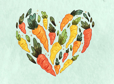 Colorful Carrots carrots digital illustration easter hand drawn heart illustration spot illustration