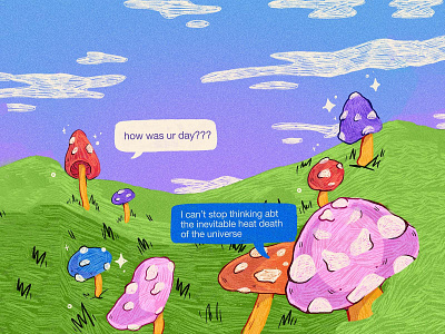 Existential Mushrooms digital illustration flora humor imessage mushrooms nature neon whimsy