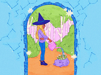 Garden Witch character illustration childrens illustration digital illustration fantasy illustration neon storybook whimsy