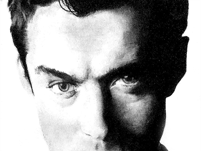 Jude Law Charcoal black and white charcoal illustration portrait sketch