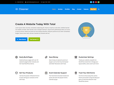 Cleaner Total Theme Demo blue business clean corporate homepage minimal simple site templates themes website wordpress