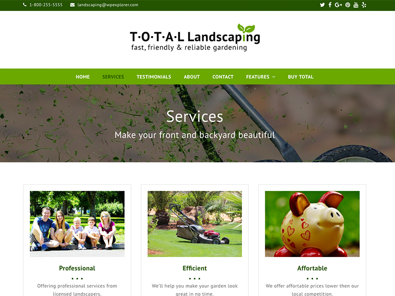 Landscaping - Total WordPress Theme Demo small business environmental eco templates themes wordpress website green services business gardening landscaping