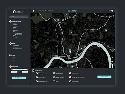 Store selection-Video Surveillance dashboard dark ui design graphic ui uiux ux