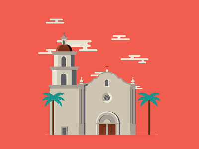 sanjauncapistrano mission california church design flat illustration minimal mission vector