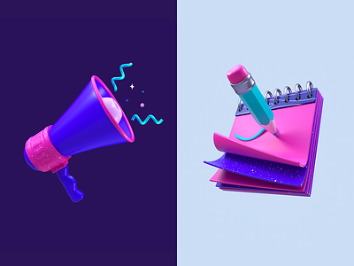 Minimal 3D illustration 3d 3d icons app c4d icons illustration megaphone minimal notepad pen web