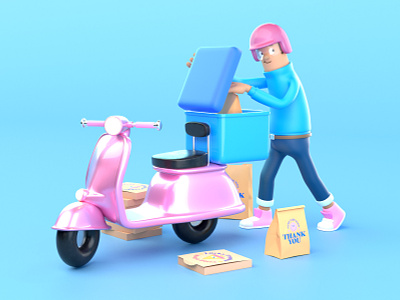 Delivery Character. 3d 3d art 3dillustration app character cute delivery design illustration render rig vespa