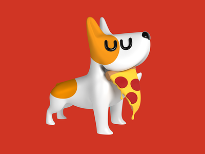 Roni 3d 3d art cgi character dog illustration orange paws pepperoni pizza red render white
