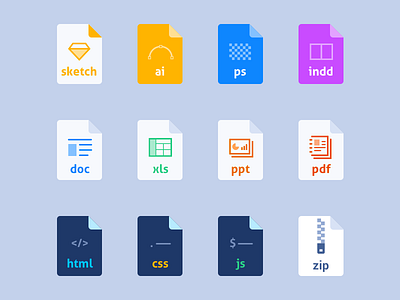 Concept | File types adobe code color compressed file icon illustration office paper simplify type vector