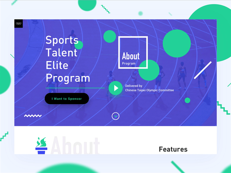 Sports Talent Elite Program | Website full-page avatar cultivation feature form gif input olympic rwd sport step timeline website