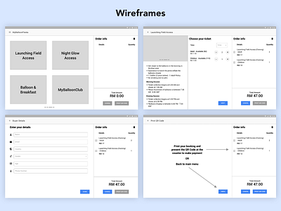 Ticketing Wireframe concept tablet ticketing ux