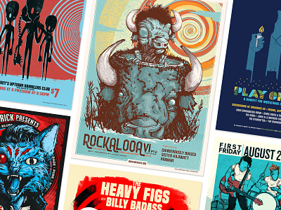 Various Gig Posters bands design gigposters illustration kansas city music festival poster venues
