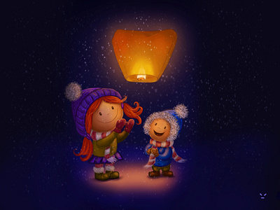 Lampión children illustration kids kids illustration newyear night winter wish