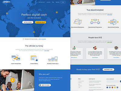Digital currency - full page bitcoin blue currency design flat landing landing page money website