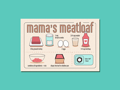 Mama's Meatloaf (Receipt Card) bread chef cooking cuisine design eggs illustration infographic instructional instructions ketchup measure meat meatloaf receipt vector water weekly warm up