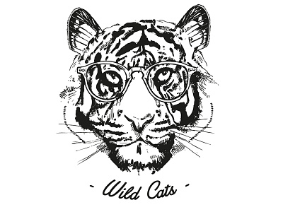 Wild Cats black and white design logo tiger
