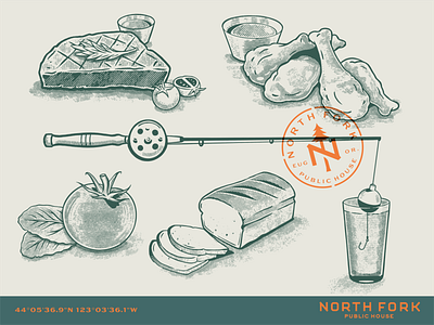 North Fork Public House Illustrations beer beer branding brewery illustration linocut menu restaurant restaurant branding