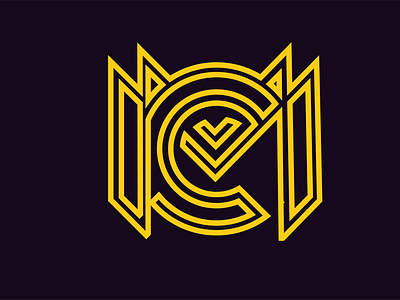 MCM abstract monogram shield logo design on black background. MCM