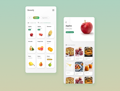 Seasnly app design cards clean design dashboard fresh fruits graphic design mobile design overview ui ux vegetables