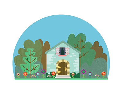 Cute house building colour flowers forest home house illustration trees