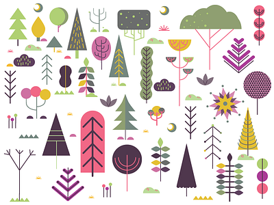 Trees flowers forest illustration leaves plants series trees vector