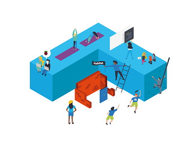 Footer building code frisbee illustration rock climbing scene ui ux yoga