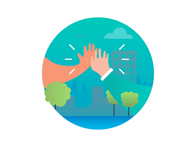 Team Augmentation cityscape hands high five icon illustration team working together