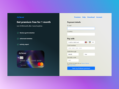 Achiever- check out page check out daily ui challenge dailyui design desktop flat form minimal ui ux web