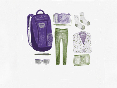 Packing the essentials 2d 2dillustration alex.illus alexandra damir character character illustration flat illustration procreate stickers traveling traveling illustration