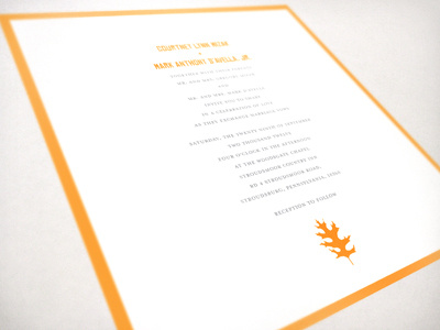 Mark & Courtney Wedding Invitation autumn invitation leaf orange wedding