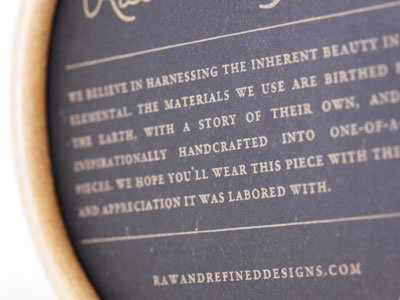 Raw & Refined Tube Print jewelry packaging raw refined rustic serif typeography
