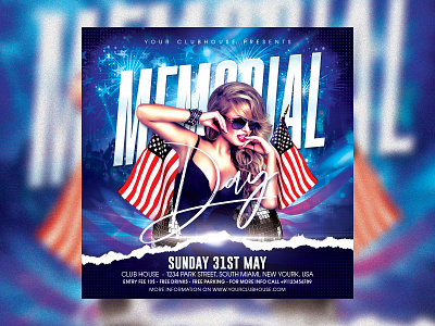 Memorial Day Flyer 4th july 4th of july 4thofjuly america american flag club club flyer clubhouse flyer flyer design flyer template love memorial memorial day memorial day flyer memorial day party memorial service memorialday spring summer