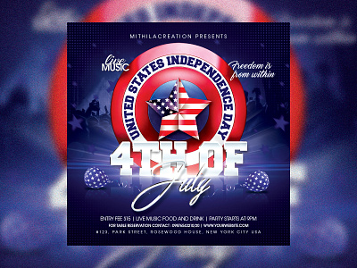 4th Of July Flyer 4th july 4th of july flyer 4th of july party 4thjuly 4thofjuly america american american flag club club flyer design flyer flyer design flyer template independence day july spring summer usa
