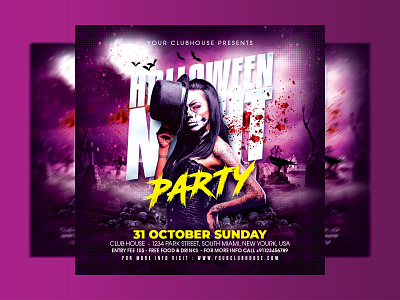 Halloween Flyer club club house flyer design halloween halloween time halloween week happy halloween holiday instagram instagram post night club party poster psd flyer pumpkin scary skull spooky weekend zombie
