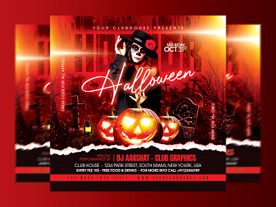 Halloween Flyer club design event flyer ghost halloween halloween decorations holiday horror party instagram party print flyer pumpkin carving scary night skull social media spooky trick or treat weekend zombie