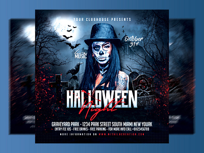 Halloween Flyer branding club party event facebook banner flyer design flyer template graphic design halloween halloween night holiday horror party instagram party night print file psd flyer pumpkin skull social media post spooky night trick and treat