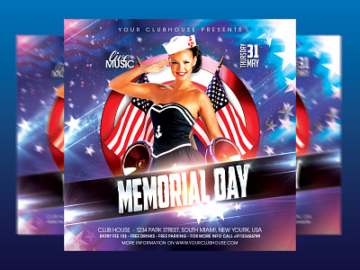 Memorial Day Flyer 4th of july 4thofjuly branding club club flyer facebook flyer flyer design flyer template graphic design holiday holidays instagram memorial memorial day memorial day party memorial day week memorial day weekend memorialday wekkend