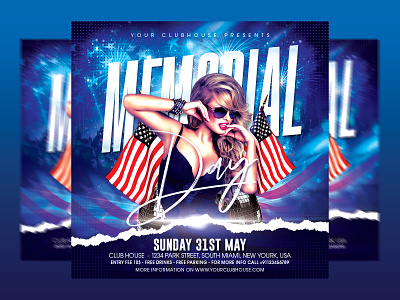Memorial Day Flyer 4th of july 4thofjuly america american flag club club flyer flyer design flyer template holiday honor instagram logo memorial memorial day memorial day party memorial day week memorial day weekend party usa usa flag